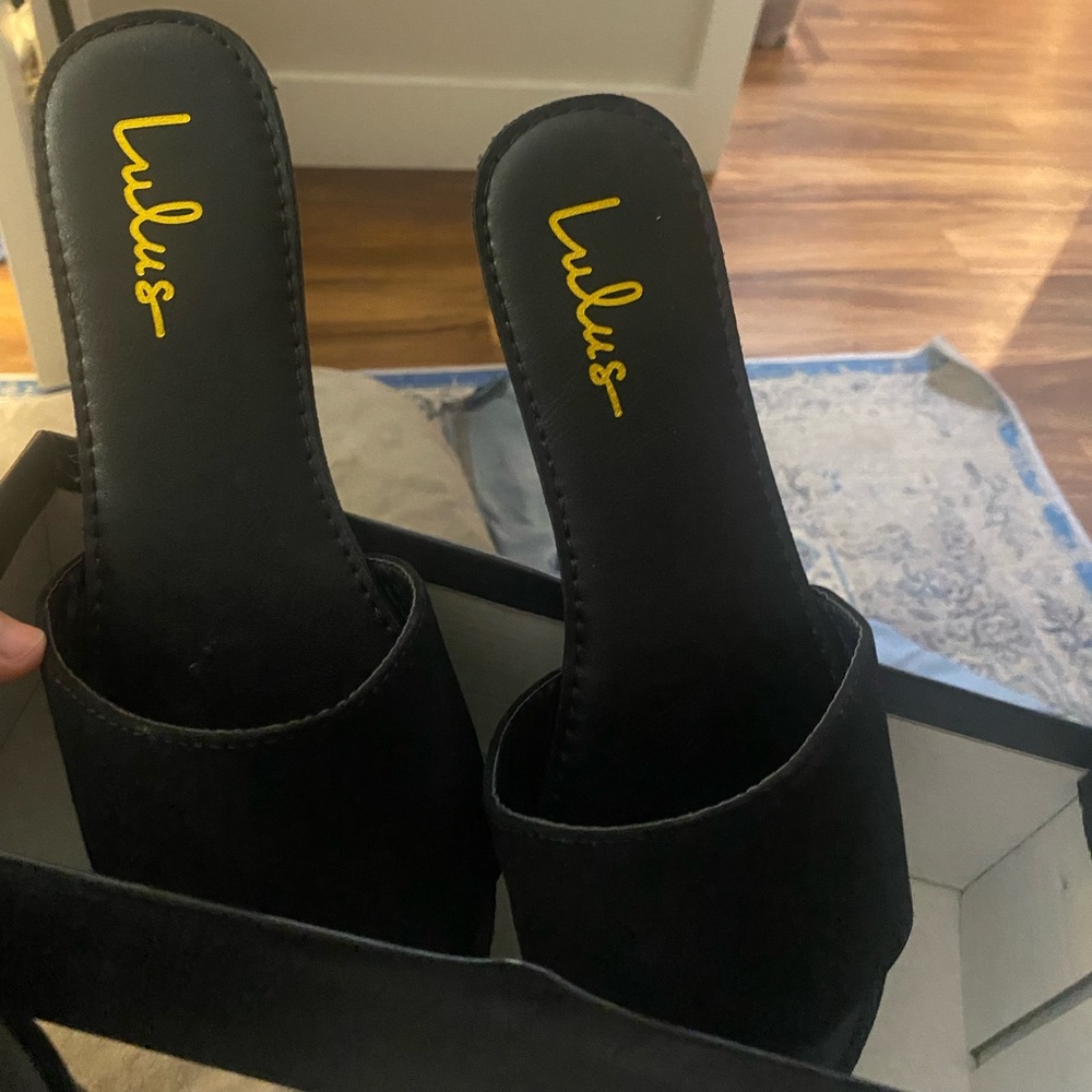 Lulus Addison Black Nubuck Slide Sandals